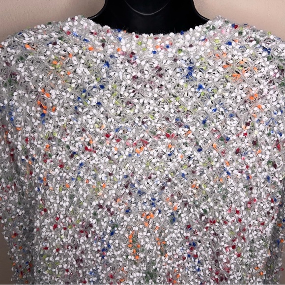 Size 6 Shein Light Grey Colorful Knit Sweater Long Sleeve Rainbow Fuzzy Knit - Picture 7 of 13